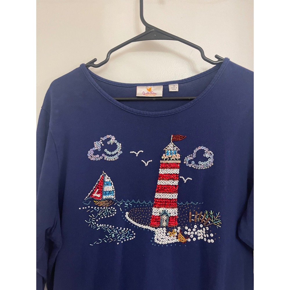 Vintage Sailor East Coastal GrandmaCore Sequined Sailing Blouse Americana - Picture 2 of 7